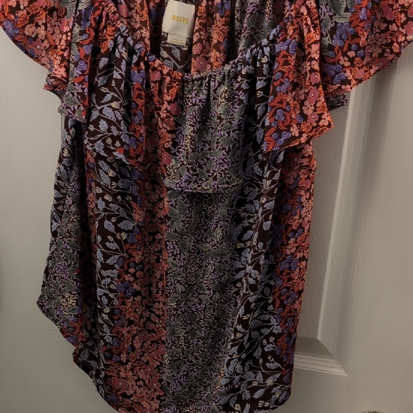 Anthropologie: Maeve Ruffled Orange And Brown Blouse - Picture 5 of 8